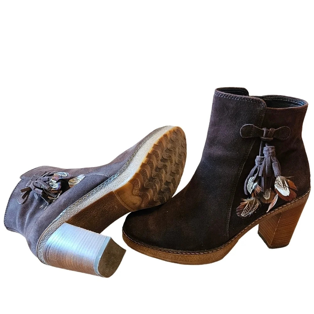 Gabor Brown Suede Leather Boho Ankle Boots High Heel Platform Booties Size  37. - Picture 12 of 13